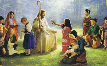 Cristo y los niños en la pradera. Pinturas al óleo